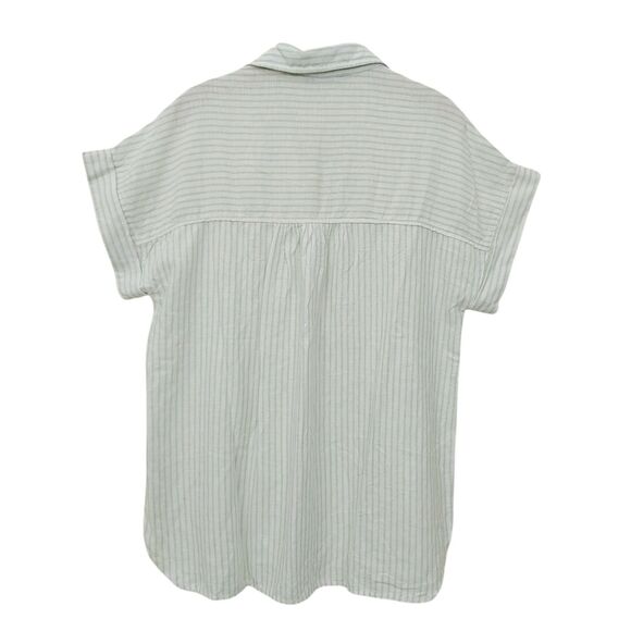 Casa Cabana Blouse Top Womens Large Sage Green Striped Cap Sleeve Linen Blend - Picture 6 of 11